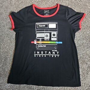Polaroid Instant Since 1937 Black womens Size 2 Short Sleeve Round Neck Shirt